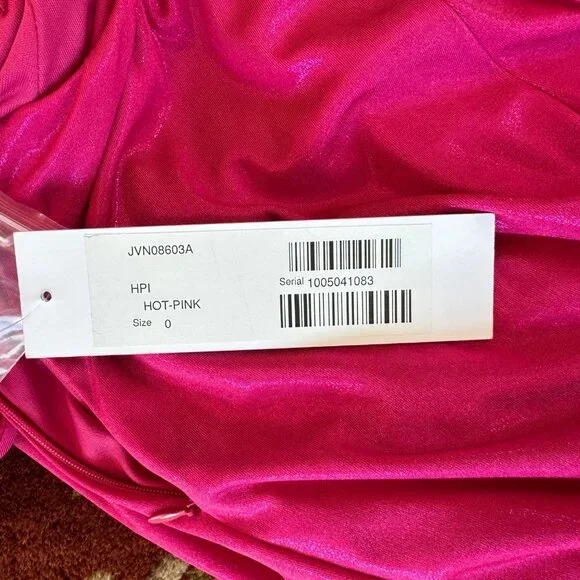 Jovani Shimmer Tassel Tie Open Back High Leg Slit Gown Pink Size 0 NWT